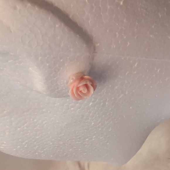 Pink Blooming Rose Stud Earrings - Picture 3 of 9